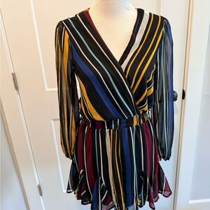Trixxi Long Sleeve Striped Dress - Black, Yellow, Blue, Red